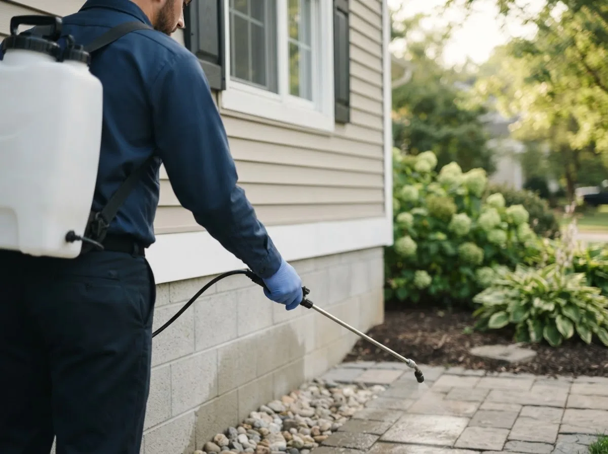 Pest control technician inspecting a home in Groton, CT